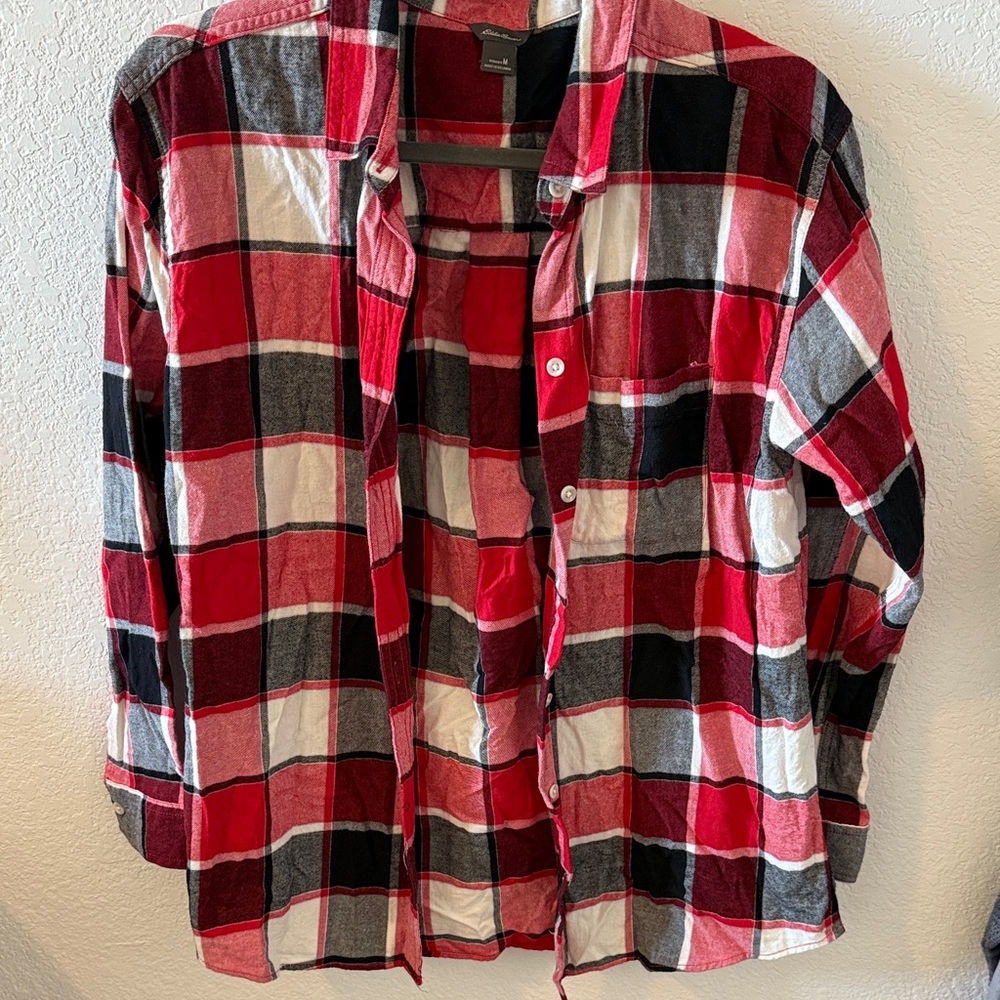 Eddie Bauer Red and Black Plaid Button Down Shirt